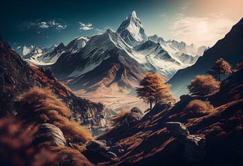 instagram filter Himalaya mountains. Generative AI