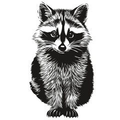 Poster - Raccoon  vintage illustration, black and white vector art