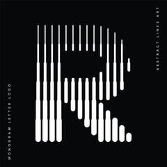 Poster - letter r logo with abstract line pattern