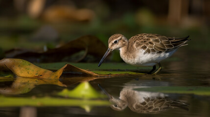 Sticker - Sandpiper curling around a leaf Generative AI