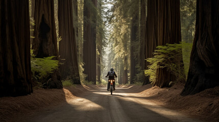 Poster - A person riding a bicycle backwards on an avenue Generative AI