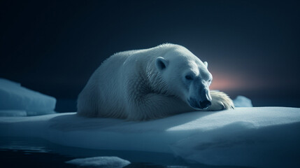 Sticker - A polar bear resting on an ice block in a frozen sea Generative AI