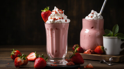 Poster - Strawberry Milkshake with Whipped Cream Generative AI