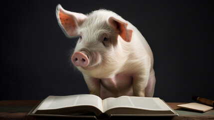 Sticker - Pig reading a book Generative AI