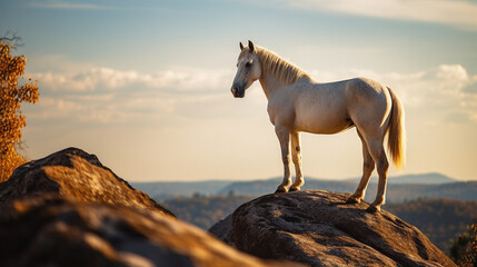 Wall Mural - Horse on top of a rock Generative AI