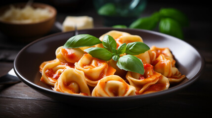 Sticker - Cheese tortellini with tomato sauce and fresh basil Generative AI