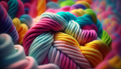 A colorful yarn for knitting is shown in a close up shot. Generated AI