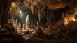 © Wagner - A mysterious cave with stalactites and stalagmites Generative AI