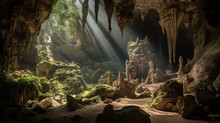 A Mysterious Cave With Stalactites And Stalagmites Generative AI