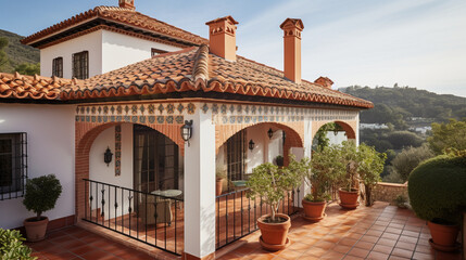 Sticker - A Mediterranean-style villa with terracotta tiles Generative AI