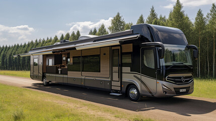 Canvas Print - A motorhome with a retractable porch to enjoy Generative AI