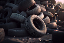 Pile Of Old Car Tires On The Ground