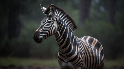 Canvas Print - Zebra in the rain Generative AI