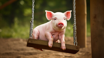 Poster - Pig on a swing Generative AI