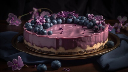 Poster - Cheesecake with blueberry frosting Generative AI