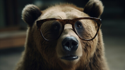 Canvas Print - Bear wearing glasses Generative AI