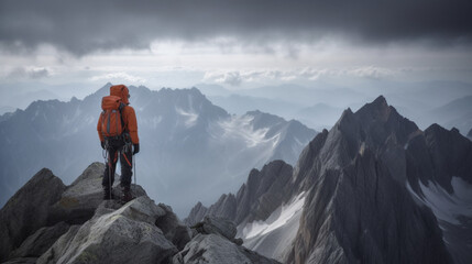 Canvas Print - Alpinist climbing a mountain Generative AI