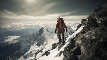 Canvas Print - Alpinist climbing a mountain Generative AI