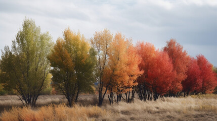 Poster - A group of trees changing color during autumn Generative AI