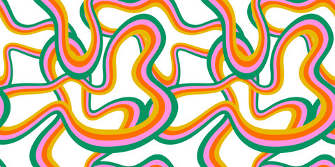 Aufkleber - Retro 60s style rainbow seamless pattern with pastel color stripes. Pink wave cartoon background.