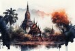 Thailand, watercolor style, AI generative. Generative AI