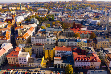 Wall Mural - Aerial view of residential districts of Ostrava city on sunny autumn day, Czech Republic..