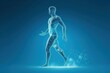 Human body shape of a running man filled with blue water, wellness concept. AI generated, human enhanced