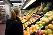 © Kenishirotie - Back portrait of young woman doing shopping at fruits and vegetables department of supermarket