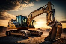 Powerful Outdoor Excavator For Use Throughout Daylight Hours Generative AI