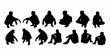 vector set of silhouettes of men squatting with multiple slides and styles