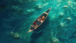 © BlueMarble-SweetPalm - Underwater Treasures: A Couple in a Boat with Crystal Waters and Birds-Eye View