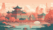 Boho Beijing: A Minimalistic Vector Design of an Old City with Pastel Colors
