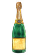 Watercolor champagne glass bottle elite alcohol isolated art