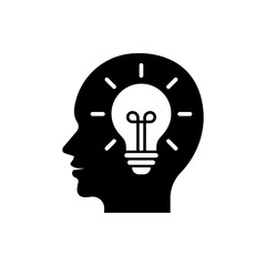 Wall Mural - Human head with lightbulb. Idea, innovation. Creativity icon concept isolated on white background. Vector illustration