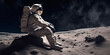 An astronaut deep in thought on the moon in the solar system. Pondering a moon colony in the future (generative AI)	