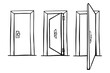 © Om Yos - door set 3 vector simple hand draw sketch, close open