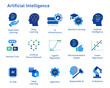 Artificial intelligence icon set collection machine deep learning algorithm concept blue graphic