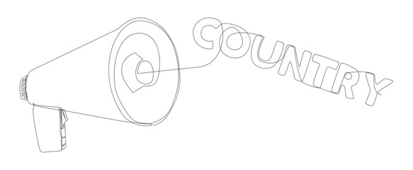 Poster - One continuous line of Megaphone with Country text. Thin Line Illustration vector concept. Contour Drawing Creative ideas.