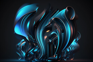 background with metallic effect of organic shapes in blue color. Post-processed generative AI