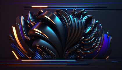 background with metallic effect of organic shapes in blue and purple color. Post-processed generative AI