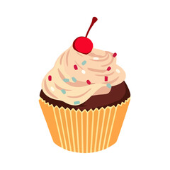 Sticker - Cute cupcake illustration with cherry and cream