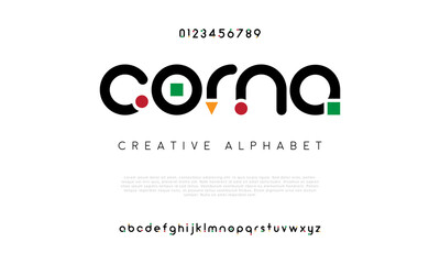 Wall Mural - Corna modern abstract digital alphabet font. Minimal technology typography, Creative urban sport fashion futuristic font and with numbers. vector illustration