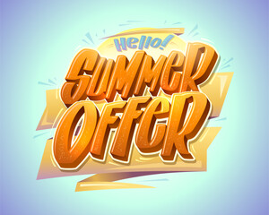 Wall Mural - Summer offer vector web banner template with hand drawn lettering, hello summer poster