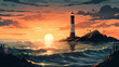 A breathtaking sunrise over the ocean and island. digital art illustration. generative AI