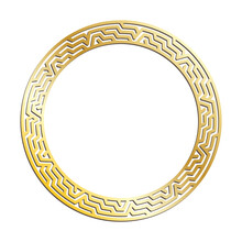 Golden LABYRINTH Round Frames For Decorative Headers. Gold Metal Ancient Greek Ornaments Isolated On White Background. Vector