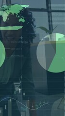Poster - Animation of financial data processing over diverse group of business people talking
