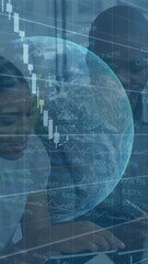 Poster - Animation of financial data processing over globe and diverse business colleagues in office