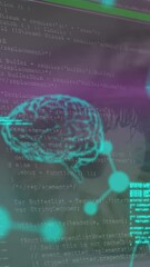 Aufkleber - Animation of chemical formulas and data processing over brain and woman eye