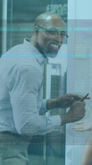 Poster - Animation of data processing over diverse business people talking