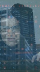 Poster - Animation of data processing over caucasian hacker